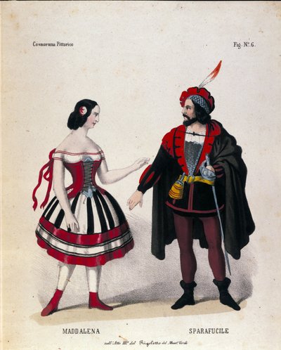 The characters of Maddalena and Sparafucile in Act III of the opera Rigoletto by Giuseppe Verdi by Unknown artist