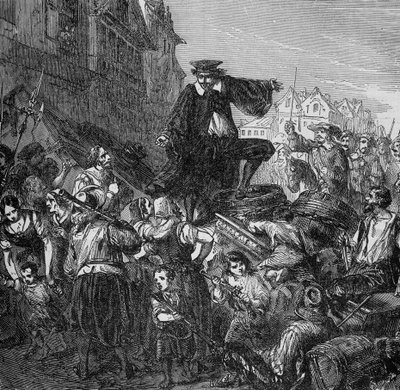 The commander of the garrison was killed on the barricades in Paris (beginning of the Fronde) in Histoire des popes, rois, queens, emperors through the centuries by Lachartre, sd 19th century by Unknown artist