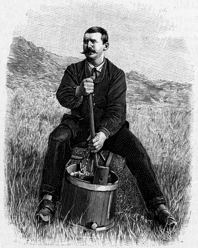 The dairy industry in France - manufacture of whey butter: dam in Lozere. Engraving in 