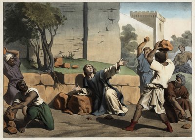 The death of Saint Stephen: Saint Stephen stoned by the Jews is considered the first Christian martyr (Anonymous engraving from the middle of the 19th century) by Unknown artist