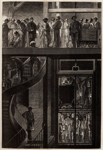 The Descent of Miners into the Underground Galleries of the Creusot Coal Mines by Unknown artist