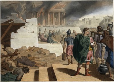 The destruction of the temple and city of Jerusalem in 70 by Roman Emperor Titus by Unknown artist