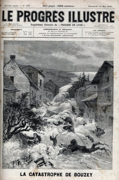 The disaster of Bouzey (Vosges), the dam of the reservoir of Epinal broke, pouring 7 million cubic metres of water - Engraving in 