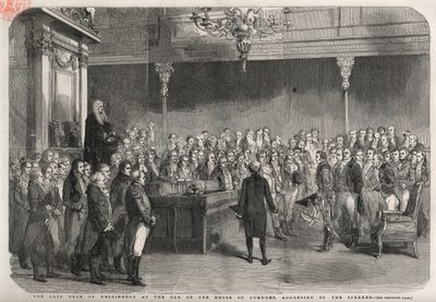 The duke of Wellington (Arthur Wellesley (1769-1852)) stands at the bar of the House of Commons to receive the congratulations of the Speaker on his victory at Vimeiro, Peninsular War by Unknown artist