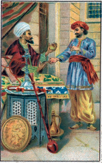 The enchanted apple. History of Prince Ahmed and the fairy Pari Banou. Tale of 1001 nights. Chromolithography of the late 19th century. by Unknown artist