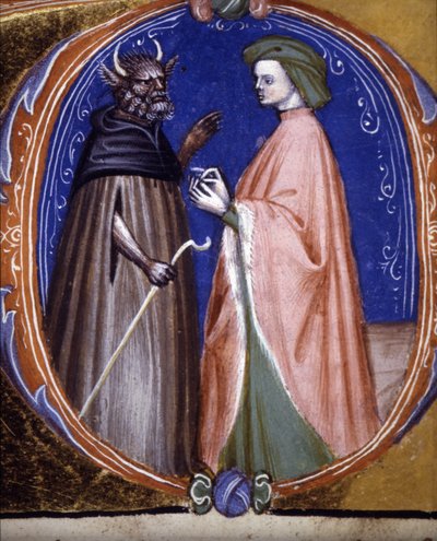 The encounter with the Demon. 14th century manuscript. Biblioteca comunale di Rimini by Unknown artist