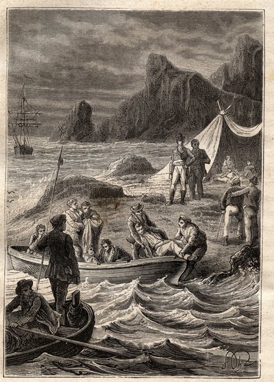 The expedition to the southern lands (1800-1803) by Nicolas Baudin (1754-1803): the sick of scurvy were transported ashore in the Bay of Adventure (Tasmania, Australia) - illustration taken from 