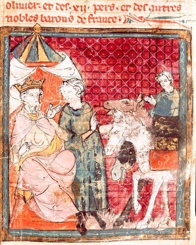 The farewell of the knight Roland, to his uncle Charlemagne. Miniature from 