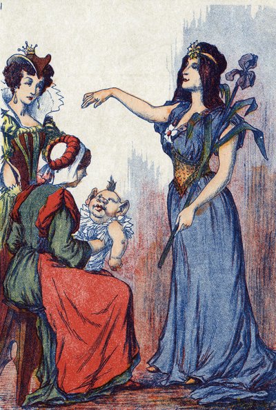 The fairy predicts that Riquet will have a lot of wit. Illustration for 