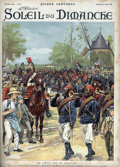 The fete of July 14: Commander Marchand has the head of Senegalese riders. Engraving in Le sun-du-dimanche, July 23 by Unknown artist