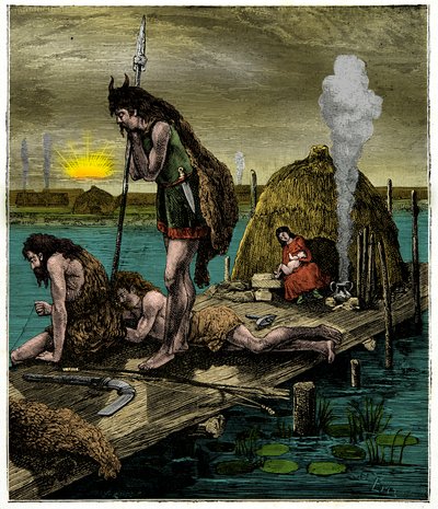 The First Parisians or Inhabitants of Lutece, Engraving, 19th Century by Unknown artist