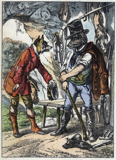 The fox and the wolf. Illustration of the tale 