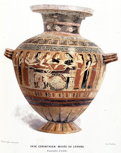 The funeral of Achilles - Corinthian vase of the Louvre Museum, in “History of the Greeks” by Victor Duruy by Unknown artist