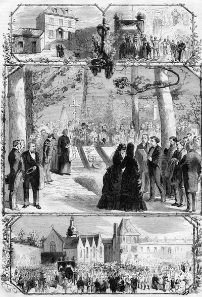 The funeral of Alexandre Dumas père (1802-1870) at Villers-Cotterets. Engraving in 