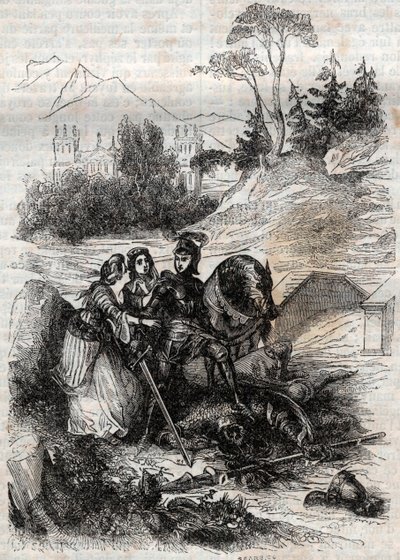 The Giant Eriphile Defeated by Roger - Engraving of 1851 from 