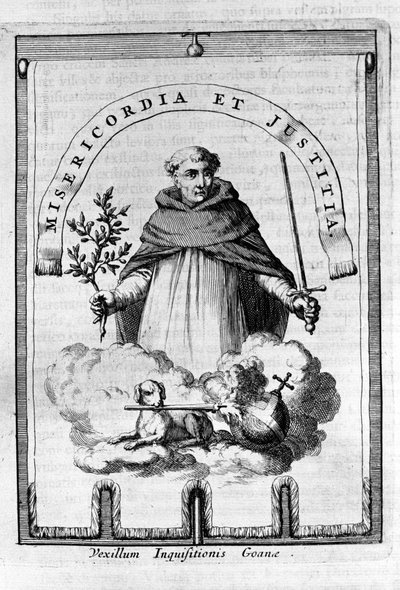 The gonfalon of the Inquisition in Goa, Portuguese colony in India - A Dominican representative bears the emblem of the Inquisition: a sword and an olive branch, symbol of punishment, but also of peace and justice by Unknown artist