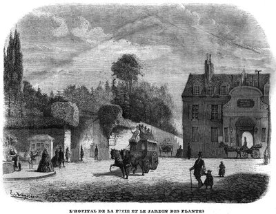 The hospital of Pitie Salpetriere and the garden of plants in Paris in 1858. by Unknown artist