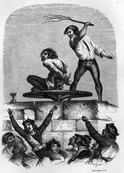 The hunchback Quasimodo at the Pilori. Illustration of Victor Hugo