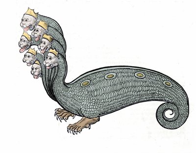 The hydra with the seven heads is a water snake with a dog