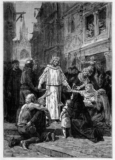 The king said that the poor were more or less needy. Illustration of the book 