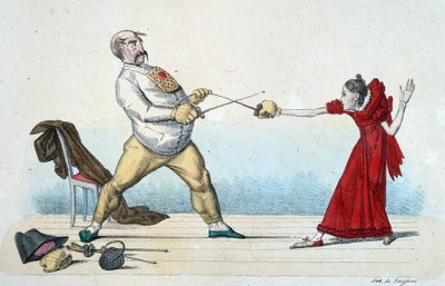 The lesson of fencing: how to straighten the size of young people and prevent accidents - 19th century, Musee Carnavalet. by Unknown artist