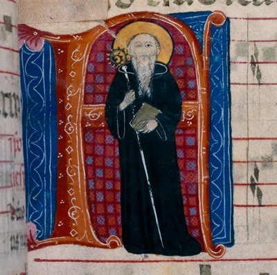 The letter A with a depiction of St. Benedict: f.70r of an Antiphonary by Unknown