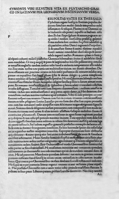 The lives of illustrious men. Page of the book of Plutarch di Cheronee, also called 