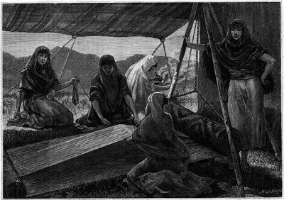 The Manufacture of Carpets by Nomadic Women of Persia. Engraving in the Journal La Jeunesse by Unknown artist