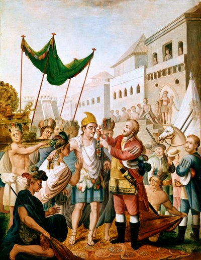 The Meeting Between Hernan Cortes and Montezuma in November 1519 by Unknown artist