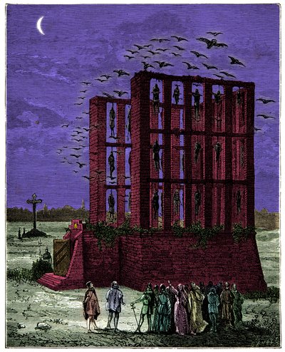 The Montfaucon Gibbet in Paris, Engraving 19th century by Unknown artist