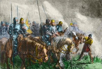 The morning of the battle of Agincourt - 100 years war: Battle of Azincourt (Pas-de-Calais) on 25 October 1415 by Unknown artist