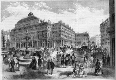 The new place of the French theatre (Comedie Francaise) with the fountains projected at the Palais Royal in Paris by Unknown artist