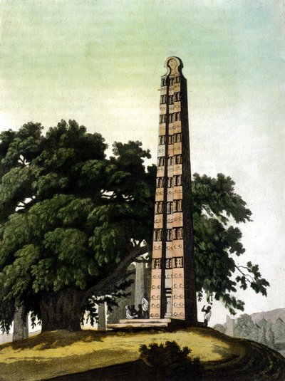 The obelisk of Axum brought to Rome by the Italians in 1937. Il Costume antico e moderno, Jules Ferrario, Milan 1820 by Unknown artist