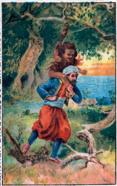 The Old Man of the Sea. The Wonderful Adventures of Sinbad the Sailor. Popular Tale of 1001 Nights. Chromolithography of the Late 19th Century by Unknown artist