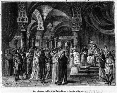 The plans of the abbey of Saint-Denis presented to Dagobert I - in “Histoire de France” by Henri Martin by Unknown artist
