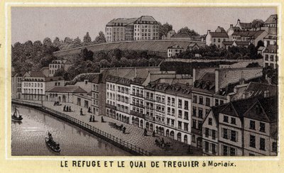 The refuge and quay of Treguier in Morlaix (Finistere, Brittany). Chromolithography of the late 19th century by Unknown artist