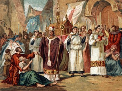The relics of Saint Genevieve (422-502), patron saint of Paris, are transported across the streets of Paris by Unknown artist
