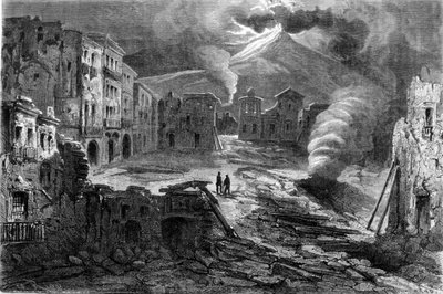 The rest of Piazza de Torre del Greco during the eruption of Vesuvius on 8/12/1861 by Unknown artist