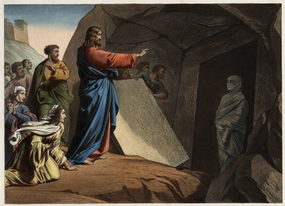 The resurrection of Lazarus. Anonymous engraving from the middle of the 19th century by Unknown artist