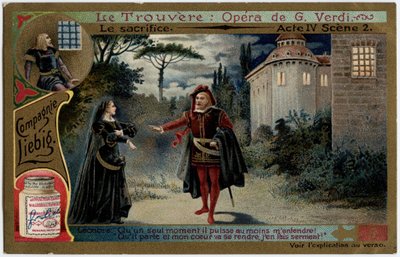 The sacrifice act IV scene 2. Illustration for the opera Il trovatore by Giuseppe Verdi (1813-1901). Chromolithography (Chromo) Liebig from the end of the 19th century. by Unknown artist