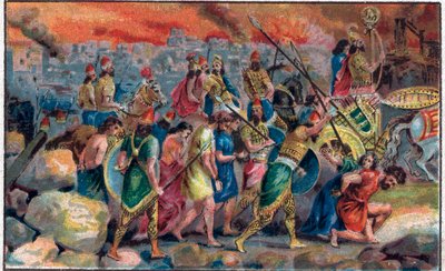 The siege of Jerusalem by Nebuchadnezzar II in 586 BC and the destruction of the city and temple by Unknown artist