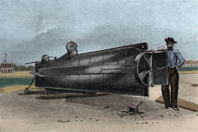 The Submarine CSS H. L. Hunley Used by the Confederate States Navy During the Secession War. 1861-1865. Engraving of the 19th Century by Unknown artist