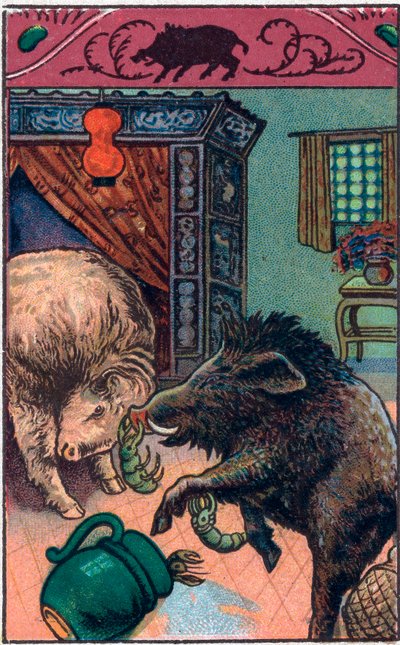 The Terrible Boar. Chinese Tale. Chromolithography from the End of the 19th Century by Unknown artist
