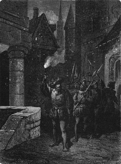 The torchlight watch in the streets of Paris in the 17th century. In 