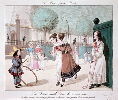 The walk under the Cradle: The two little ladies who form this Cradle, are from the same leg (Jardin des Tuileries), c. 1840 by Unknown artist