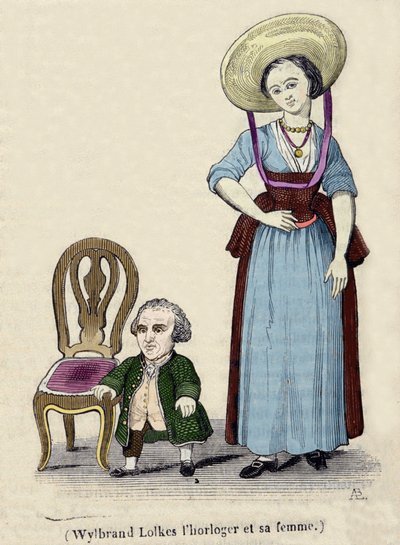 The watchmaker Wylbrand Lolkes with his wife. 19th century engraving by Unknown artist