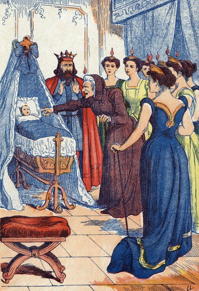 The Wicked Fairy Predicts the Princess Will Pierce Her Hand. Illustration for 
