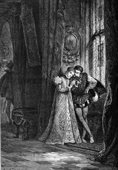 The young fiancés Mary I of Scotland (1542 - 1587) and Francis II (1544 - 1560) liked to set aside themselves in order to confidences. Engraving of the 19th century. by Unknown artist