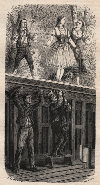 Theatre tricks - metamorphosis - engraving of 1875 by Unknown artist