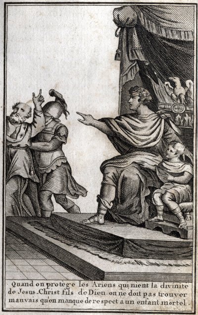 Theodosius I (Flavius Theodosius) (347-395), Roman emperor, had Amphiloque, bishop of Icone, arrested for disrespect for his son, Arcadius (377-408). The bishop declares 